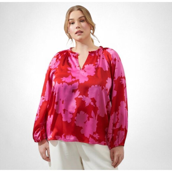 SUGARLIPS Burning Love Jovie Split Neck Satin Raglan Blouse, NWT! Size 3X - Picture 1 of 8